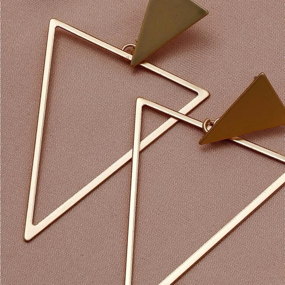 Luxe Triangle Statement Golden Earrings - Picture 2 of 5
